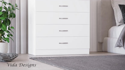 Chest of Drawers 5 Drawer Dresser with Metal Handles & Anti-Bowing Support, Bedroom Storage Furniture in White, Black, Grey & Pine – Spacious & Sturdy