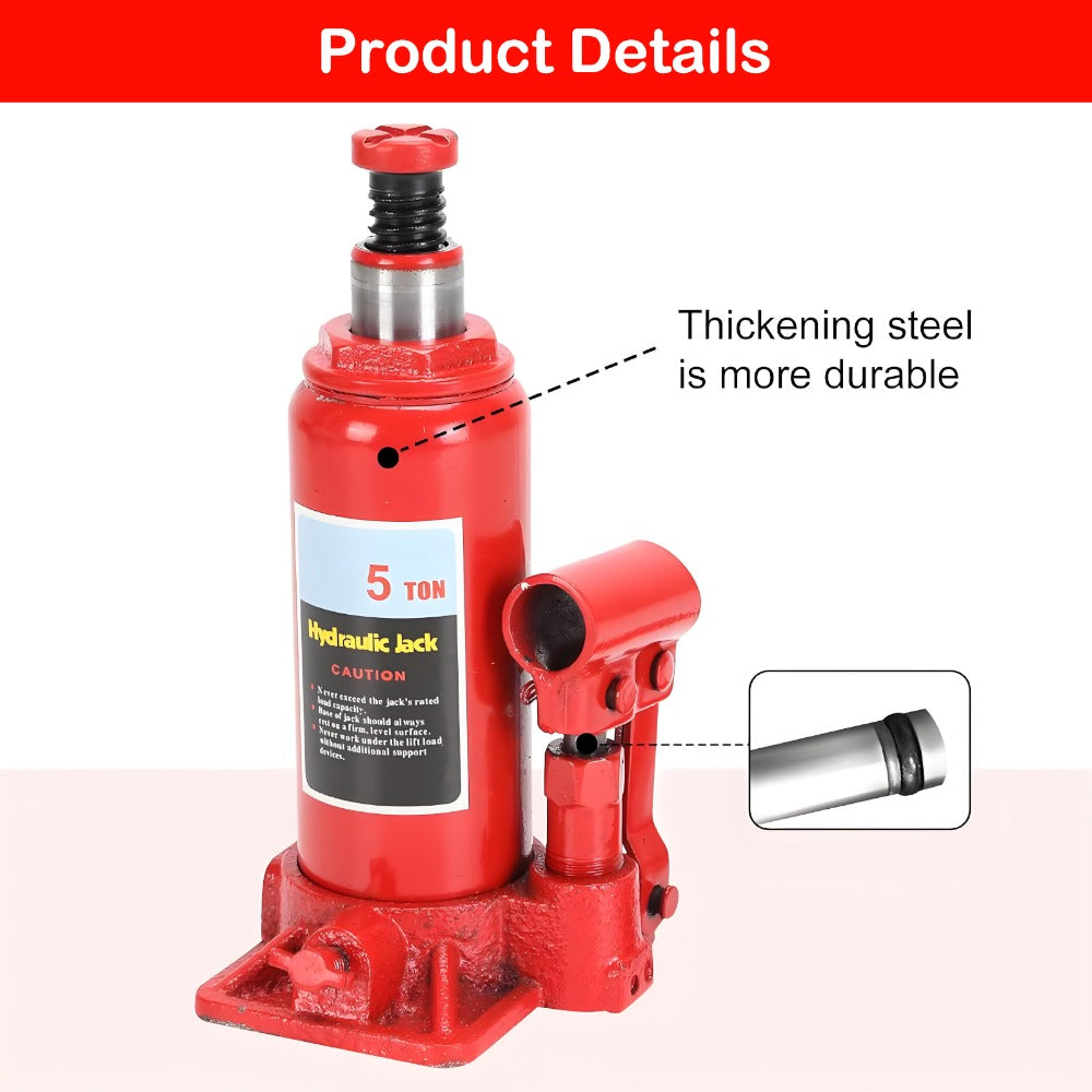 Bottle Hydraulic Jack 5Ton Portable Compact Car Lifter Heavy Hydraulic Lifting Equipment Car Jack Used for Repair and Replacement Compact Low Chassis Car Saloon On Road or in Garage