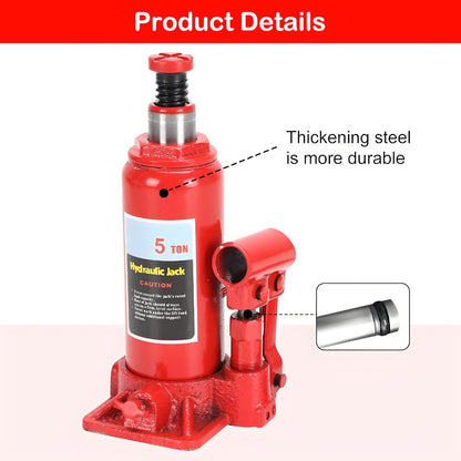 Bottle Hydraulic Jack 5Ton Portable Compact Car Lifter Heavy Hydraulic Lifting Equipment Car Jack Used for Repair and Replacement Compact Low Chassis Car Saloon On Road or in Garage