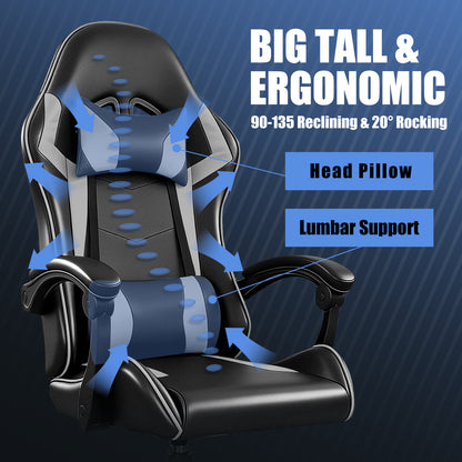 【Gaming Chair】 Ergonomic design Office Chair, height adjustable office chair, Lumbar Support+ headrest, 90° - 135° reclining gaming chair, white, red, gray