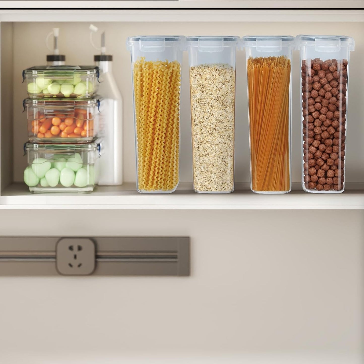 Cereal Storage Container Sets Airtight Dry Food Dispenser Containers Stackable Kitchen Storage Boxes Plastic Pantry Organization with Lock Lids Leakproof for Flour Sugar Pasta (Clear, 8 x 1.4L)