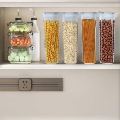 Cereal Storage Container Sets Airtight Dry Food Dispenser Containers Stackable Kitchen Storage Boxes Plastic Pantry Organization with Lock Lids Leakproof for Flour Sugar Pasta (Clear, 8 x 1.4L)