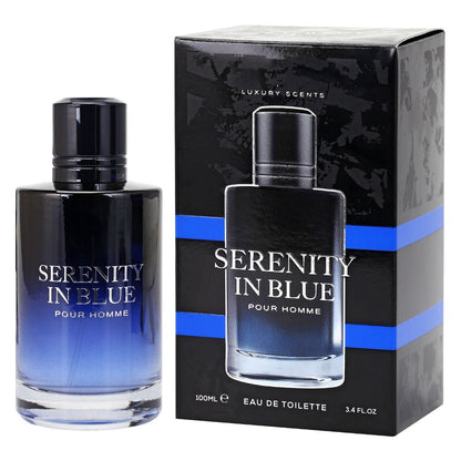 Serenity in Blue Pour Homme Eau de Toilette 100ml Mens Fresh Woody Fragrance Bergamot Sandalwood Tonka Bean Vanilla Cologne Gift for Him