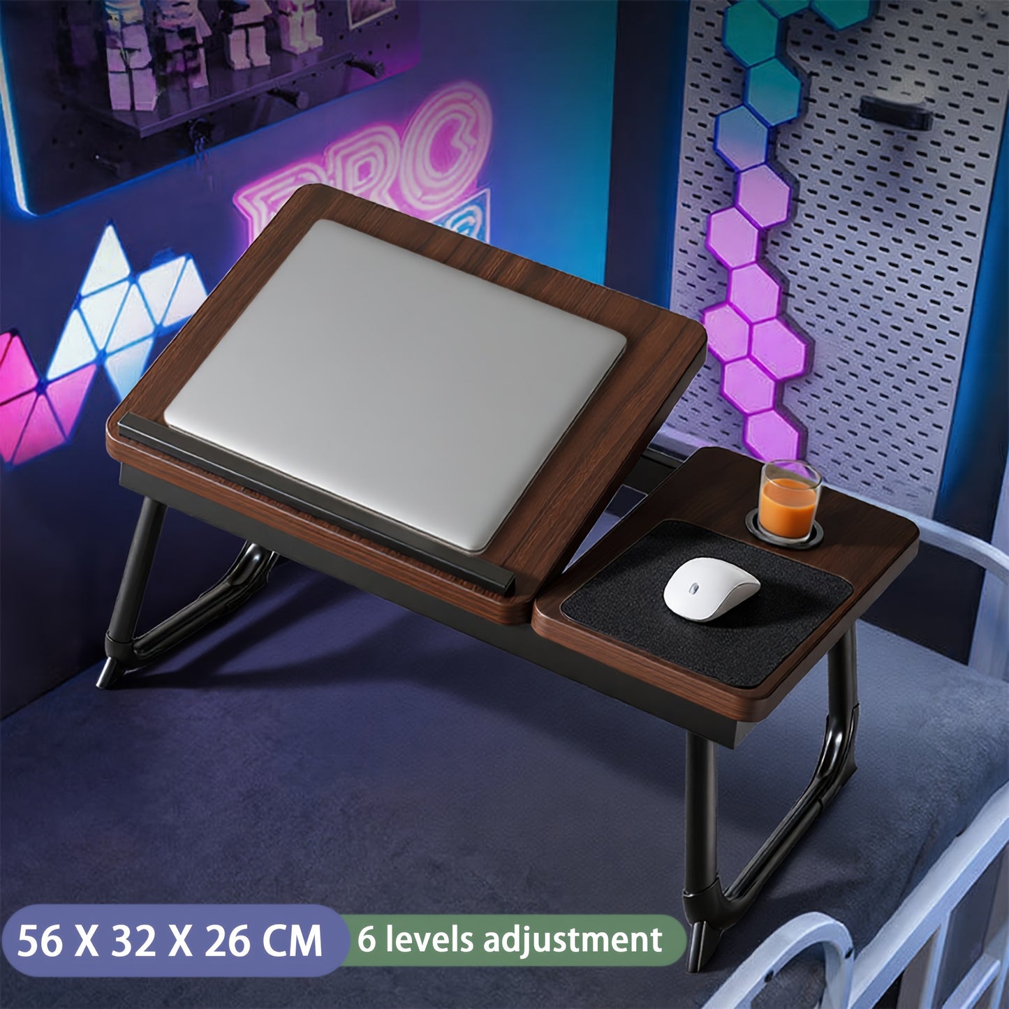 Laptop Desk with Mouse Pad, Foldable Legs and Cup Holder, Adjustable Height and Angle Bed Tray for Reading, Work, Study, and Breakfast on Bed or Sofa - Includes Free Mouse Pad!