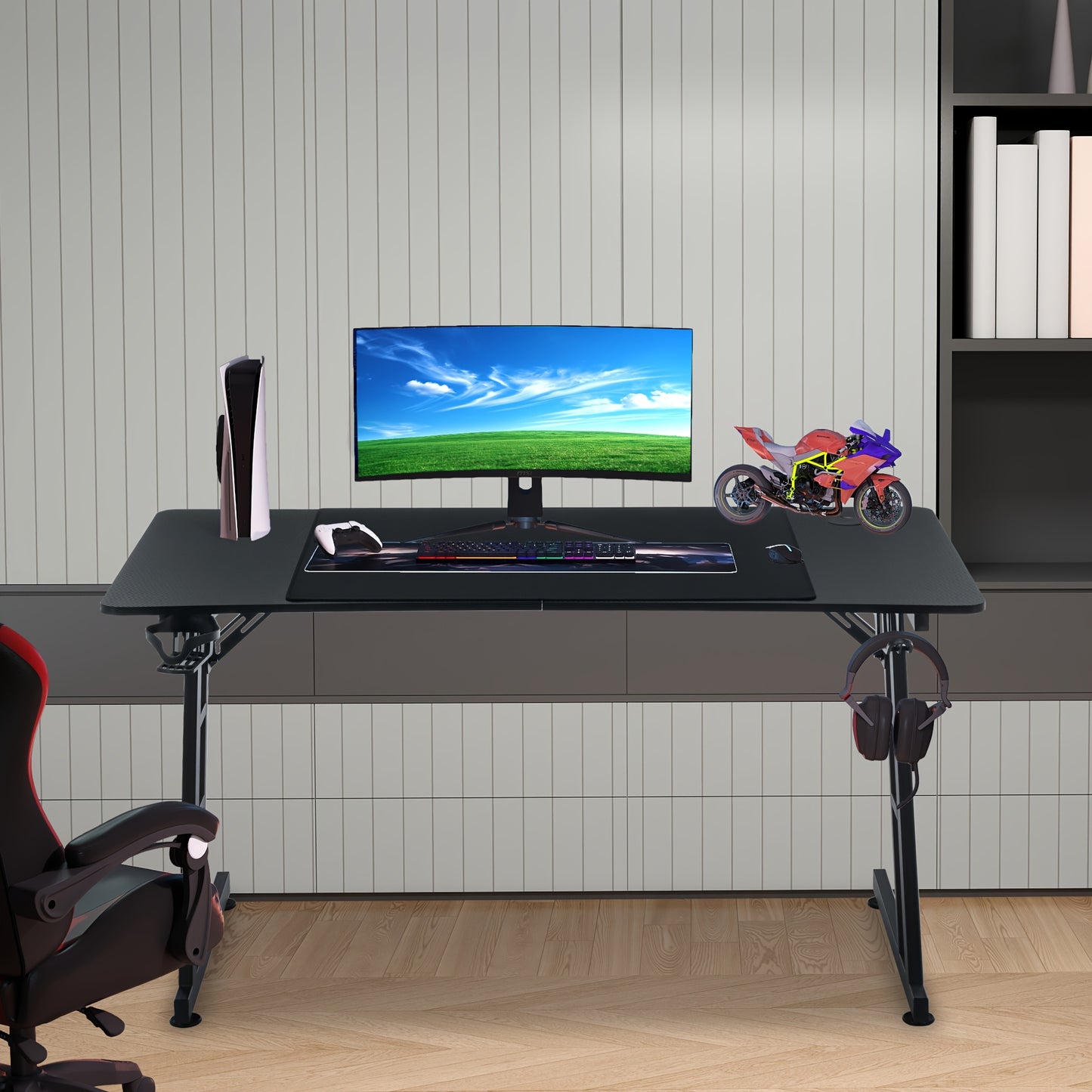 Computer Desk Office Desk with Cup Holder, Headphone Hook Z-Frame PC desk Gaming Desk for Home Office Room Corner Desk Patchwork Model