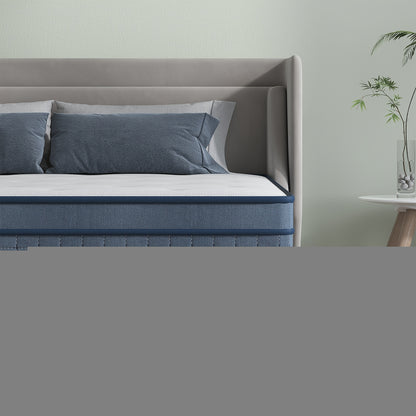 Single/Small Double/Double/King Pocket Spring Mattresses, 26Cm/10.23Inch Medium Firm Memory Foam Mattress with 7 Layers. Pressure Relief And Motion Isolation - Blue White