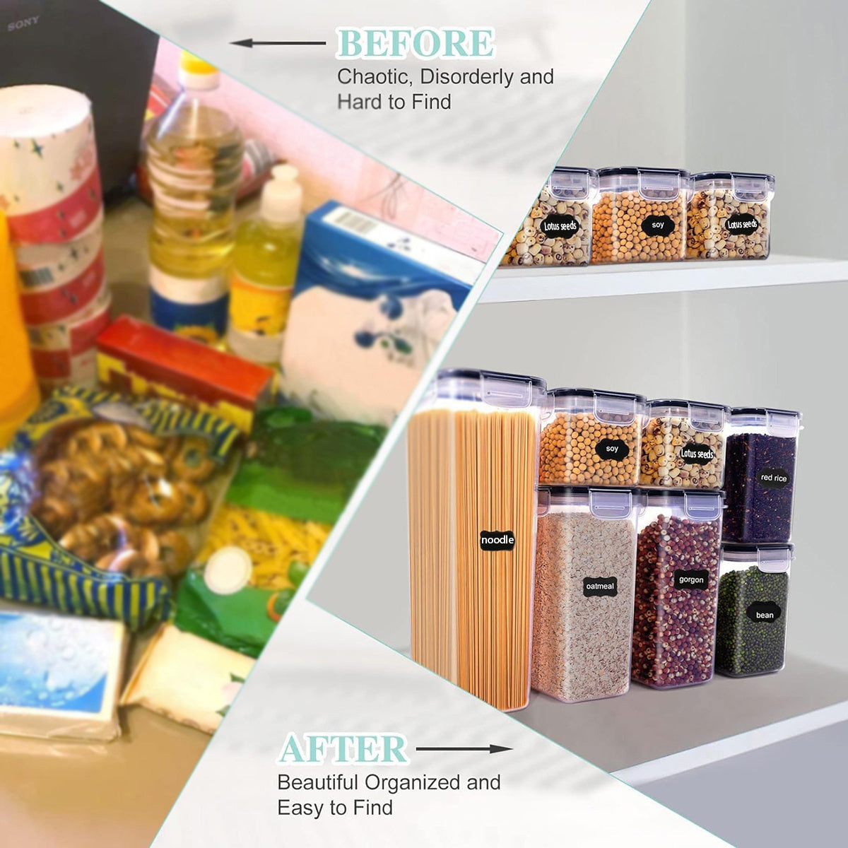 22pcs Kitchen Storage Containers, (11 Container + 11Lid) Food Storage Tanks, Kitchen Preservation And Storage Boxes, Plastic Storage Boxes, For Grains, Flour, Sugar, With Labels + Marks, Kitchenware, Baking Container