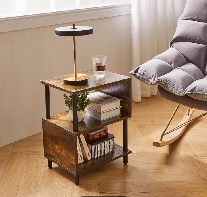 Modern Side Table with Storage - Small End Table/Nightstand, Assembly, -Shaped & Particleboard, Bedside Table for Bedroom/Living Room