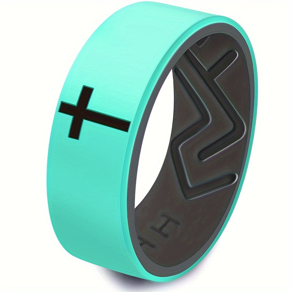 Cross Silicone Carved Ring, Fashion Easy Daily Engagement Proposal Wedding Outdoor Sports Ring Men Women Marriage Anniversary Valentine'S Day Father'S Day Mother'S Day Party Halloween Gift Jewelry Ring Cross Breathable Comfortable Ring 8Mm Bla