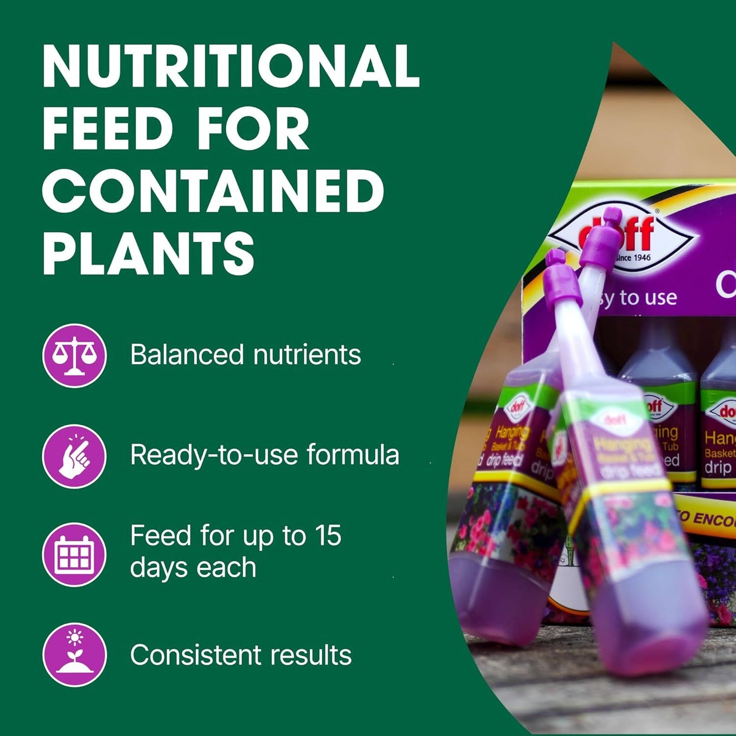 Doff Hanging Basket & Tub Drip Feed 10x30ml Bottles Fast-Acting Plant Food & Fertilizer for Healthy Growth