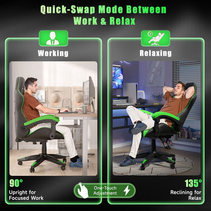 GartistGo Ergonomic Gaming Chair - Gamer Chairs with Lumbar Cushion + Headrest, Height-Adjustable Office & Computer Chair for Adults, Girls, Boys (Without footrest)