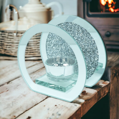 SERENA'S ® Elegant Crushed Diamond Crystal Tealight Candle Holder with Clear Silver Mirror Glass – Decorative Glass Walls for Home Decor and Special Occasions