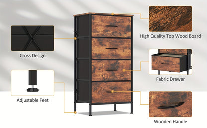 4-Drawer Tall Dresser Storage Cabinet with MDF Wood Top & Metal Frame – Freestanding Vertical Tower Chest of Drawers for Bedroom Living Room 68cm Height 6 Colours