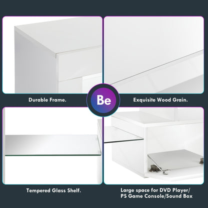 LED TV Stand Unit Cabinet, High Gloss Modern Living Room Furniture, 160cm, White