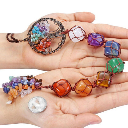 Tree of Life 7 Chakra Stones Healing Crystals Hanging Ornament Wall Ornament