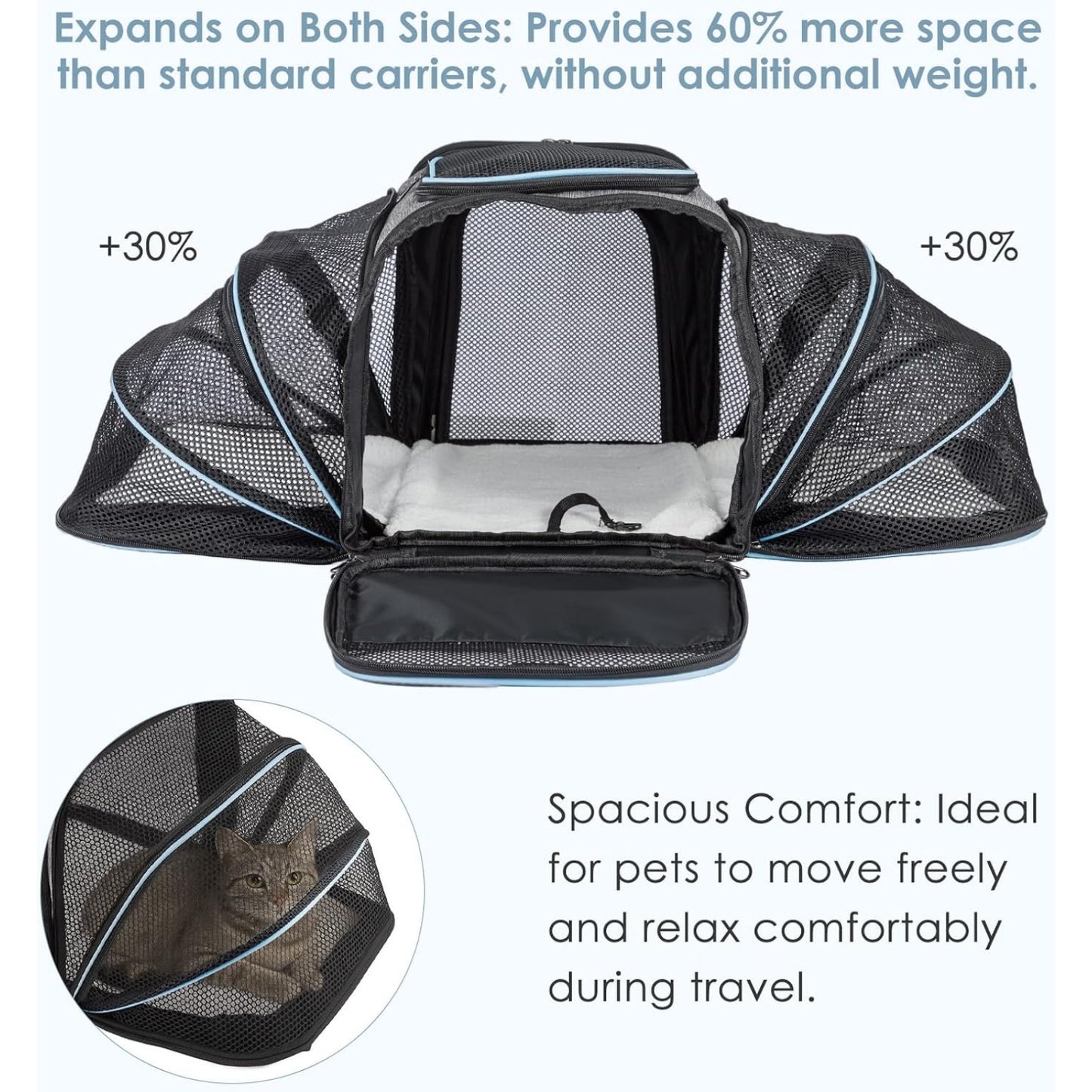Expandable Soft Cat Carrier Bag – Airline Approved Pet Travel Bag with Mesh Windows, Shoulder Strap & Foldable Design for Cats and Small Dogs – Portable Pet Carrier for Airplane, Car, Vet & Home Use (Grey)