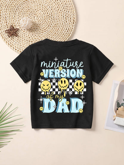 Children's Whimsical Parent-Child Style Flower Letter T-Shirt, Toddler Summer Boys' Daily Casual Holiday Apparel, O-Neck Short-Sleeve Top, Boys' Outdoor and Home Parent-Child Matching Outfits