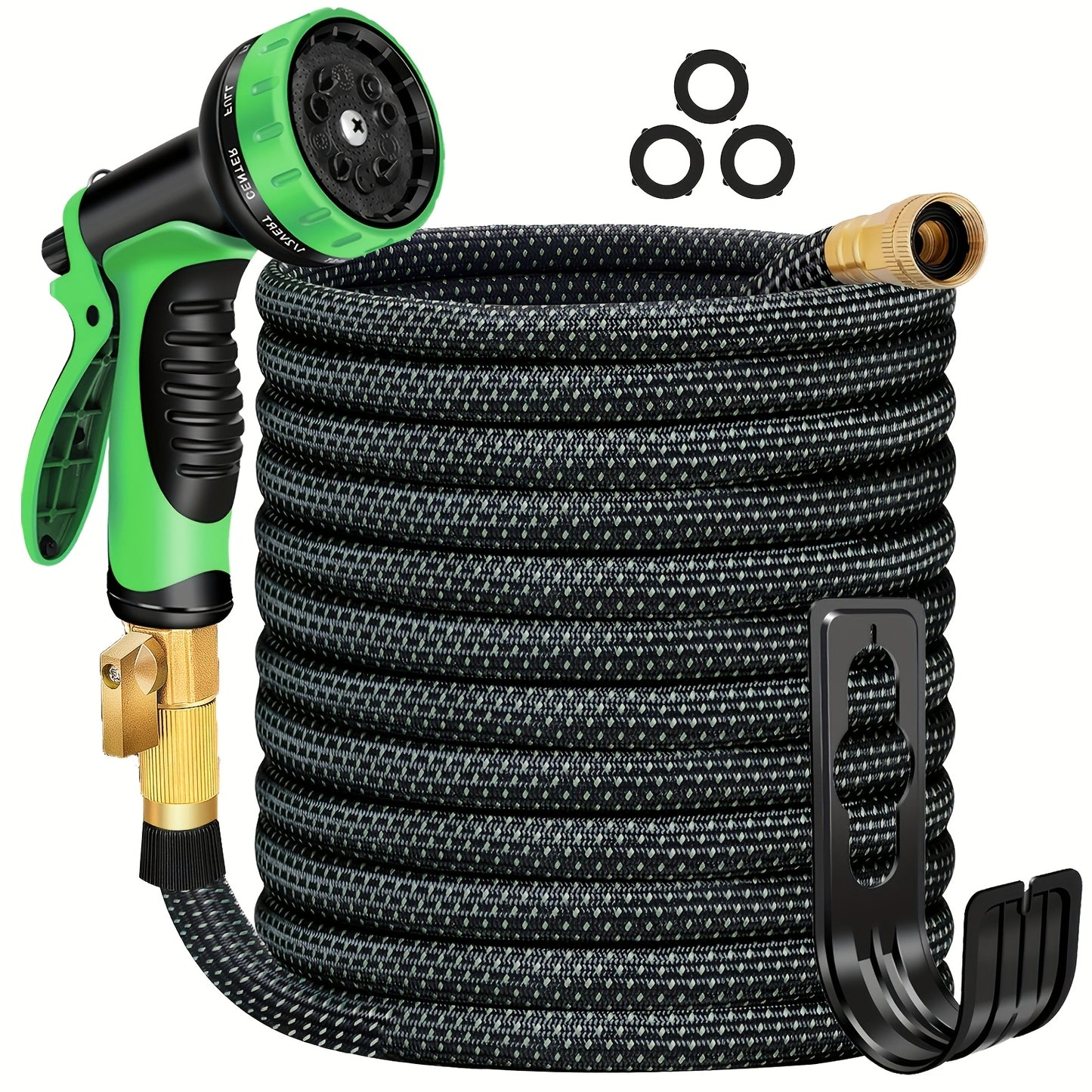100ft Heavy-Duty Garden Hose, Expandable, Four Colors Are Available, With 1/2" Solid Brass Fittings, Leakproof Design, Durable Rubber Material, US Standard Threads- Perfect For Gardening, Cleaning, Forestry.