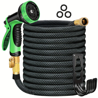 100ft Heavy-Duty Garden Hose, Expandable, Four Colors Are Available, With 1/2" Solid Brass Fittings, Leakproof Design, Durable Rubber Material, US Standard Threads- Perfect For Gardening, Cleaning, Forestry.