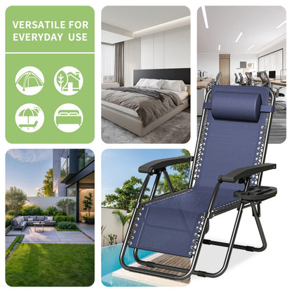 Zero Gravity Chair Foldable Reclining Outdoor Patio Lounge Chair with Padded Pillow Armrest Footrest Cup Holder Textilene Fabric Camping Garden Sunlounger Set of 1 or 2