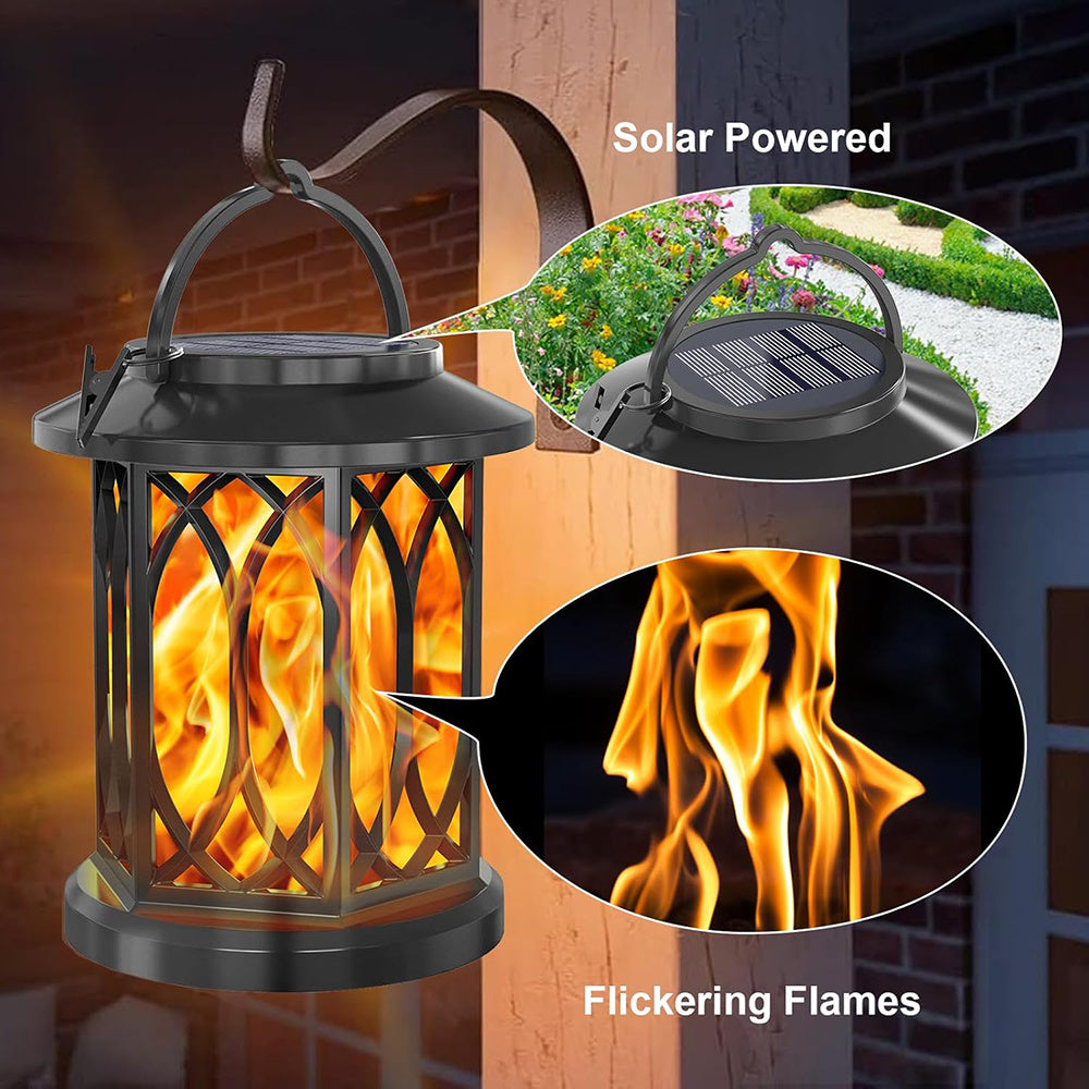 2pcs Hanging Solar Lanterns with Realistic Flickering Flame LED, Solar Lights Outdoor Garden, Waterproof Flame Effect Garden Ornaments for Pathway Patio Decoration