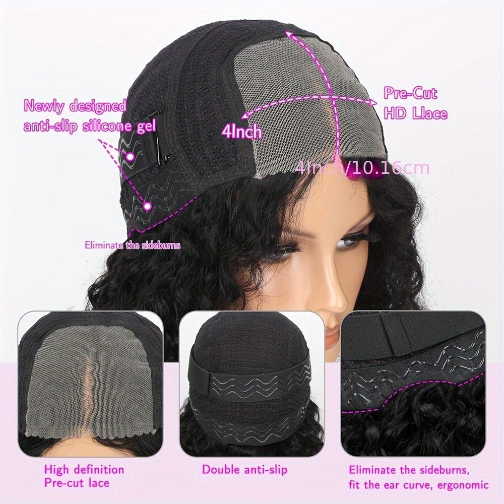 Kinky Curly Bob Wig Human Hair 4x4 Lace Closure Glueless Wear & Go Pre Plucked Pre Cut Deep Curly Short Wig 180% Density 12 Inch for Women