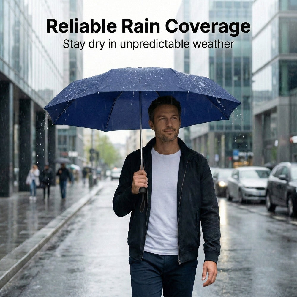Compact Folding Umbrella 3 Pack – Windproof Auto Open Close Travel Umbrellas in Black, Navy & Berry Red, Lightweight Waterproof Portable Brolly Set for Commuting, Travel & Gifting