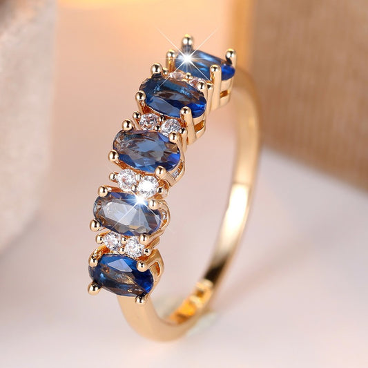 Elegant Oval Cut Blue Synthetic Zirconia Women Ring, Luxury Holiday Party Daily Wear, Suitable for All Seasons