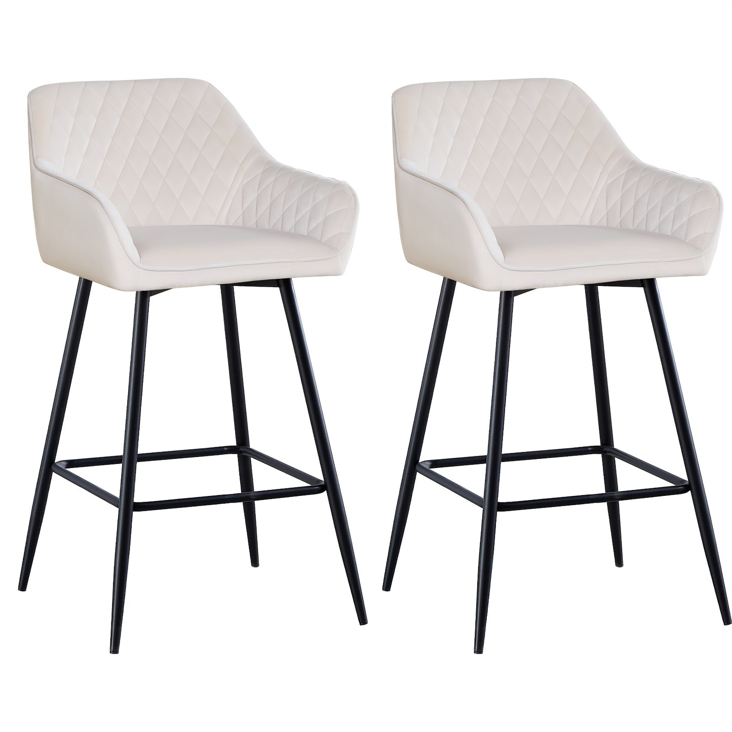 Bar Stools Set of 1 2 Velvet Breakfast Stools Upholstered Kitchen Bar Chairs With Armrest & Backrest Barstools For Kitchen Counter