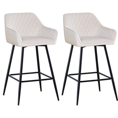Bar Stools Set of 1 2 Velvet Breakfast Stools Upholstered Kitchen Bar Chairs With Armrest & Backrest Barstools For Kitchen Counter