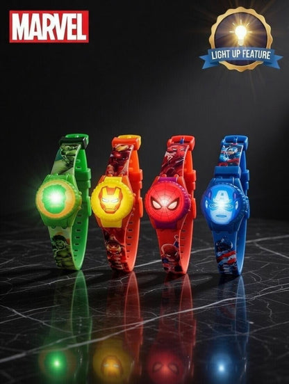 Marvel Kids Toys Light Up Watch for Boys & Girls – Hulk, Spider-Man, Iron Man & Captain America Toy Watch – Adjustable Watch Strap – Party Bag Fillers Kids – Fidget Toys – Toys for Boys Ages 3+