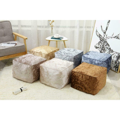 Fully Filled Velvet Bean Bag Footstool – Cube Pouffe Seat, 40×40×30cm, Soft Crush Velvet, Square Shape, Ideal as Foot Rest or Extra Seating