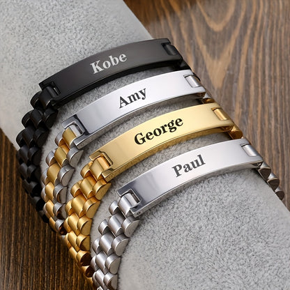 Customized Bar Bracelet - Name Engraving - Personalized Pendant Chain - Hand Jewelry Gift for Women and Men