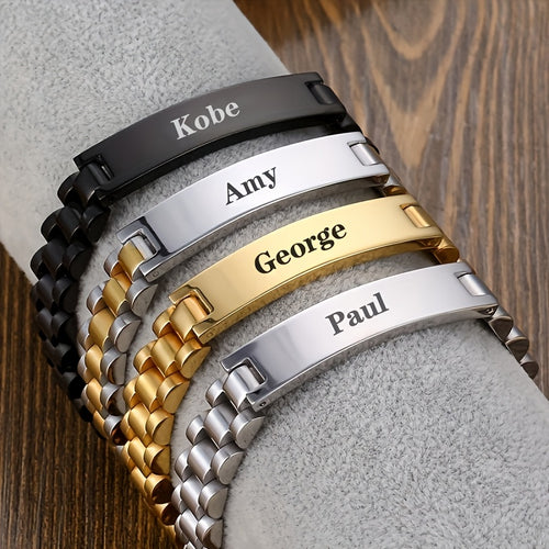 Customized Bar Bracelet - Name Engraving - Personalized Pendant Chain - Hand Jewelry Gift for Women and Men