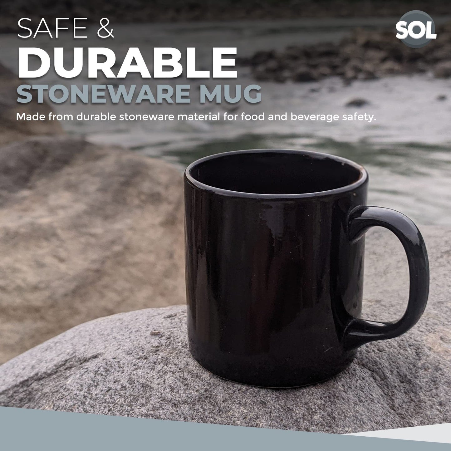 SOL 12-Pack Black Mugs Set, 11oz | Stoneware Ceramic Coffee & Tea Mugs | Durable Plain Black Cups for Home, Office, Café & Restaurant | Stackable Everyday Drinkware | Dishwasher & Microwave Safe Hot Beverage Mug Set