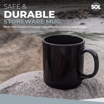 SOL 12-Pack Black Mugs Set, 11oz | Stoneware Ceramic Coffee & Tea Mugs | Durable Plain Black Cups for Home, Office, Café & Restaurant | Stackable Everyday Drinkware | Dishwasher & Microwave Safe Hot Beverage Mug Set