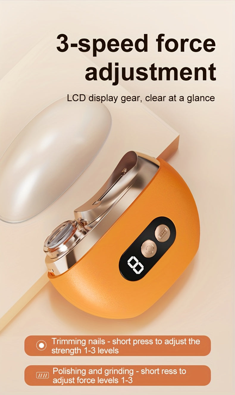 Smart Electric Nail Clipper 2 in 1 Polishing Nail Trimmer Manicure Tool, USB Rechargeable, 500Mah Li-Polymer Battery, with Anti-Cut, Sanding And Lighting Function, Great for Manicure, Nail File, Polishing And Shaping, Perfect Gift for Gift Giving