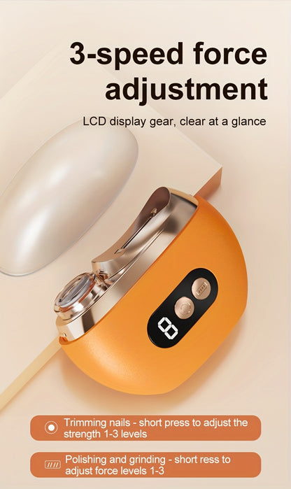 Smart Electric Nail Clipper 2 in 1 Polishing Nail Trimmer Manicure Tool, USB Rechargeable, 500Mah Li-Polymer Battery, with Anti-Cut, Sanding And Lighting Function, Great for Manicure, Nail File, Polishing And Shaping, Perfect Gift for Gift Giving