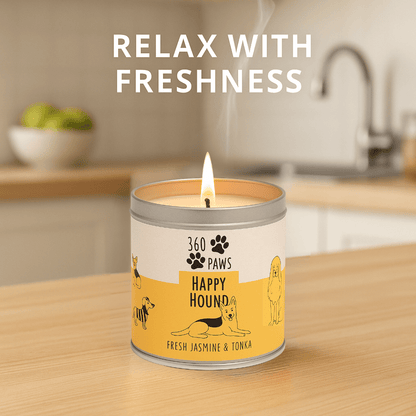 Happy Hound Candle – Fresh Jasmine & Tonka | Odor-Neutralizing Long-Lasting Pet-Friendly Candle | 50-Hour Burn Time AromaGuard Scented Candle for Home