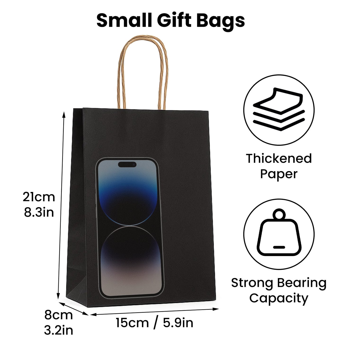 100-Pack Kraft Paper Bags with Handles – Ideal for Gift Wrapping, Parties, Holiday Celebrations & Retail Use