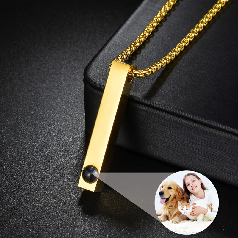 Custom Photo Projection Stainless Steel Necklace, Personalized Fashionable Long Pendant Necklace, The Best Gift for Loved Ones, Pets, Family, and Friends