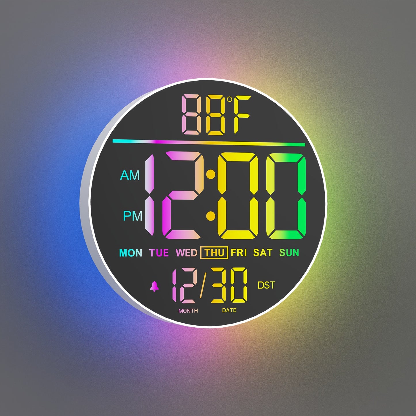A Large 10-Inch Digital Wall Clock Featuring 8 RGB Colors, Remote Control, Temperature Display, Date, Automatic Daylight Saving Time Adjustment, Night Light, Auto Brightness Dimmer