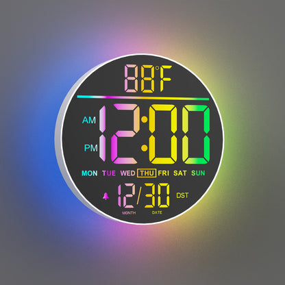 A Large 10-Inch Digital Wall Clock Featuring 8 RGB Colors, Remote Control, Temperature Display, Date, Automatic Daylight Saving Time Adjustment, Night Light, Auto Brightness Dimmer