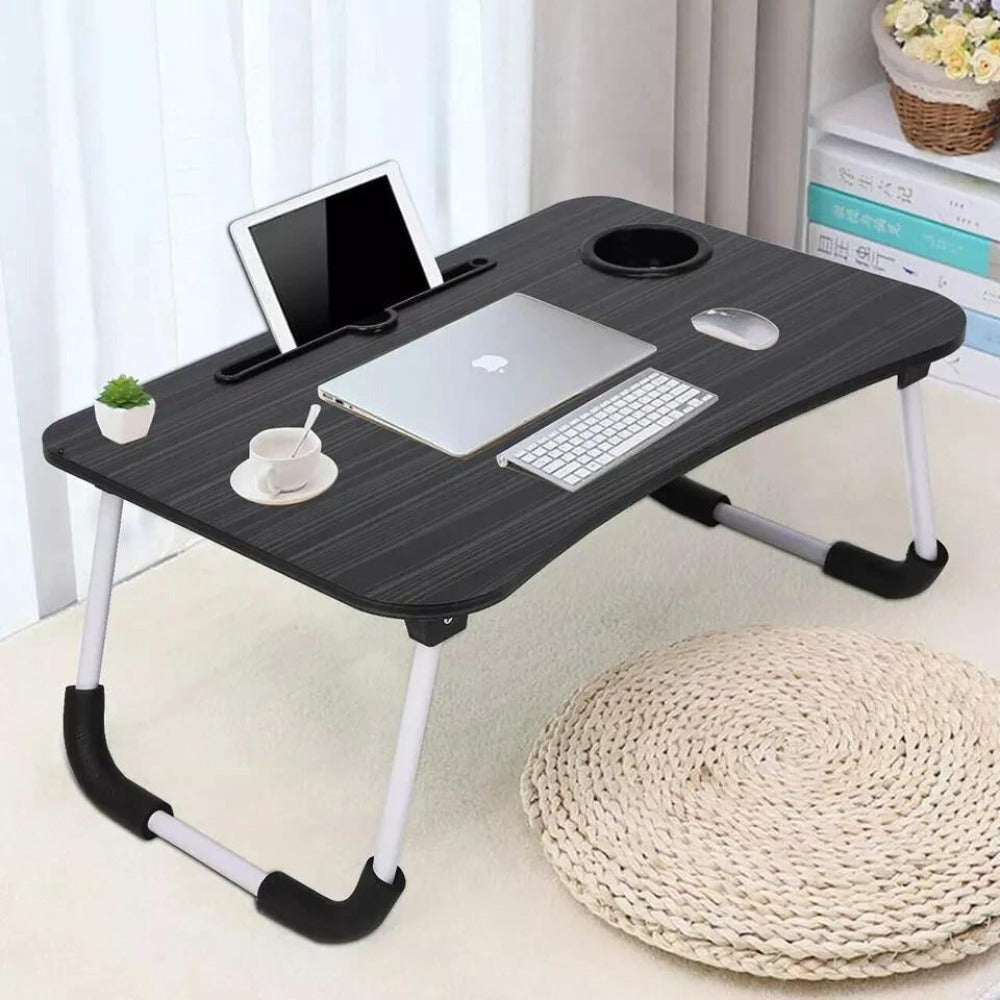 Foldable Laptop Lap Desk Adjustable Height & Angle – Portable Bed Sofa Table with Non-Slip Surface & Hanging Hooks for Work, Study, Reading & Breakfast