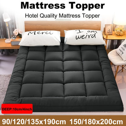 Luxury Cooling Mattress Topper 4-Inches/ 10cm Deep I Fitted Bed Mattresses Beds with Soft Fiber I Single Double King Super King Small Double Bedding Size (1100GSM Microfibre Filling)
