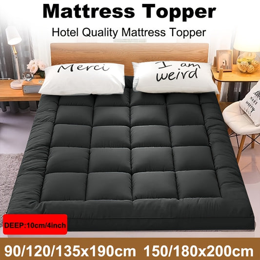 Luxury Cooling Mattress Topper 4-Inches/ 10cm Deep I Fitted Bed Mattresses Beds with Soft Fiber I Single Double King Super King Small Double Bedding Size (1100GSM Microfibre Filling)