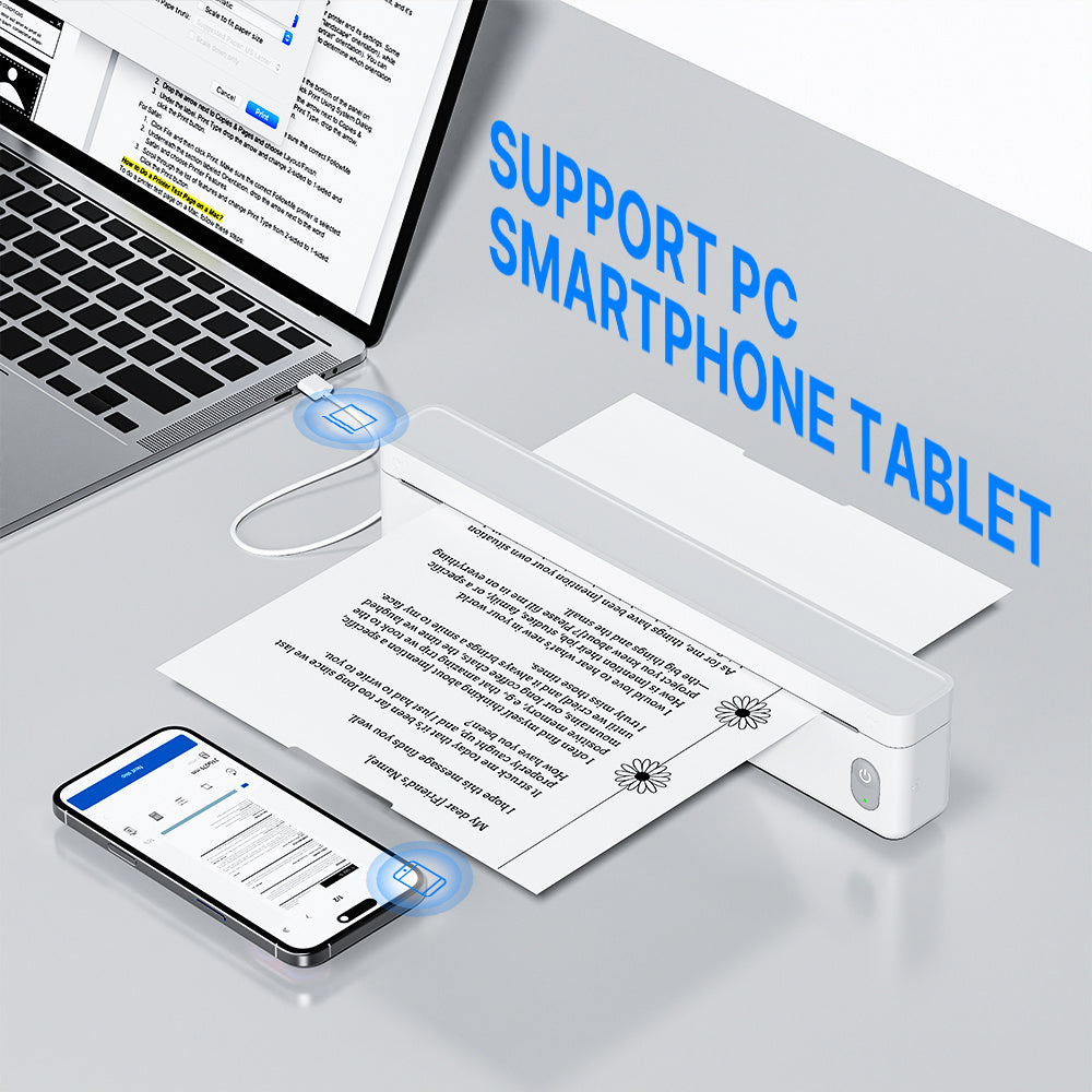 A10A Inkless Portable Printer, Wireless Thermal Printer for Travel, Wireless Mobile Printer for Phones And Laptops, Compatible with 8.5'' X 11'' US Letter And A4 Thermal Paper, Compact Printer for Office, Home, And School