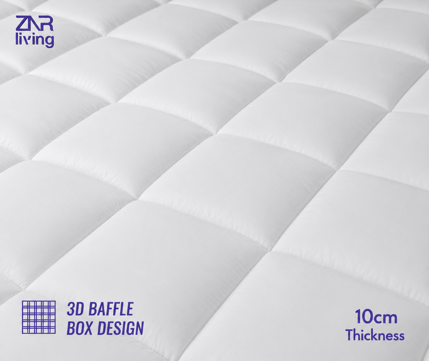 Supersoft Mattress Topper Bed - 4 Inch (10cm) Thick Mattress Topper with Elasticized Corner Straps - White
