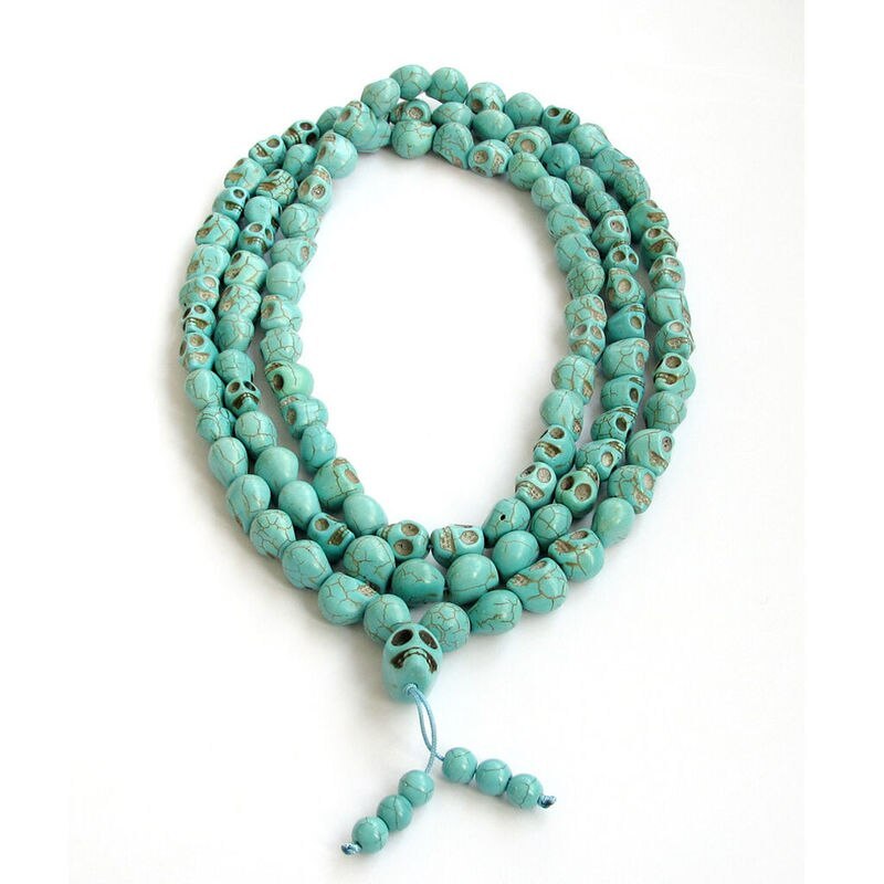 6mm White Blue Stone Beads 108 Skull Beads Punk Necklace