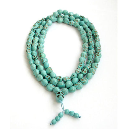 6mm White Blue Stone Beads 108 Skull Beads Punk Necklace